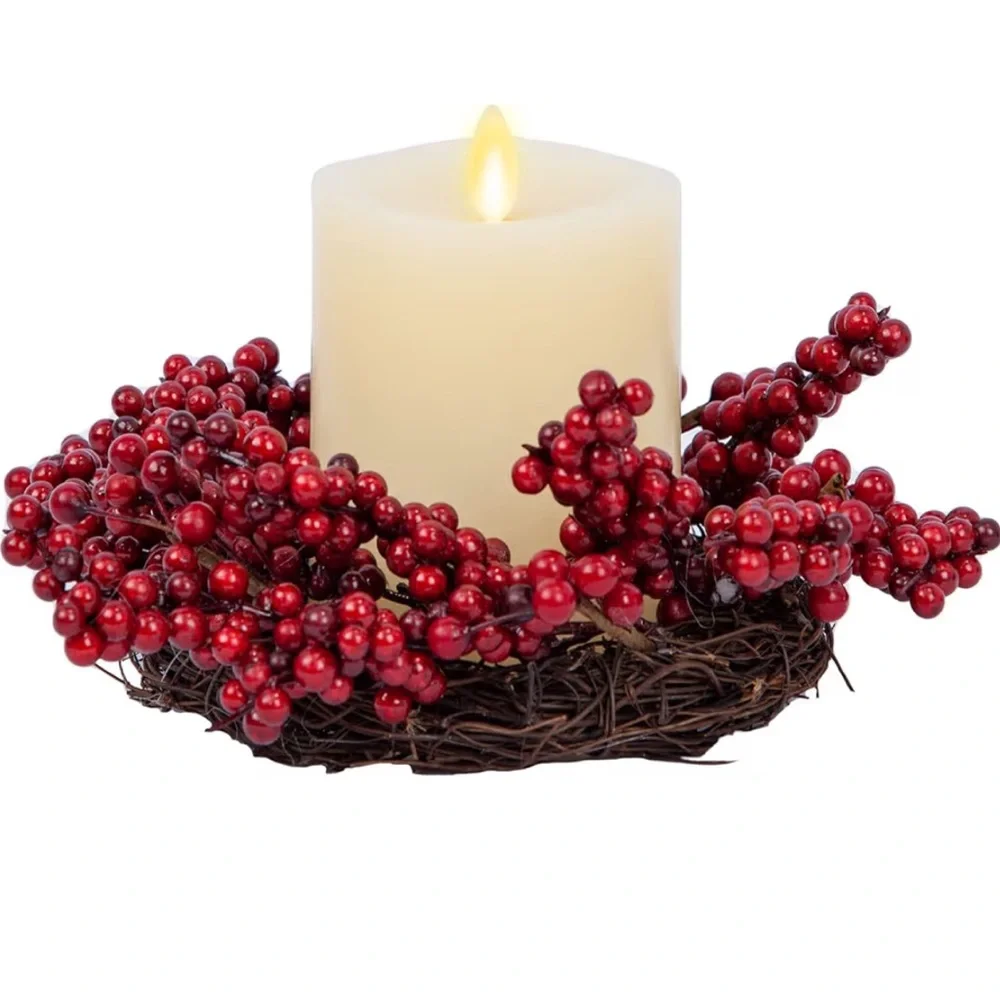 Luminare Red Berries and Ivory Flameless LED Candle Set
